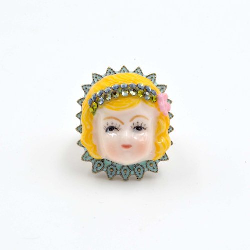 TIMBEE LO shop 金髮公主娃娃戒指 黃銅可翻新不掉色 可調整尺寸 綴施華洛水晶