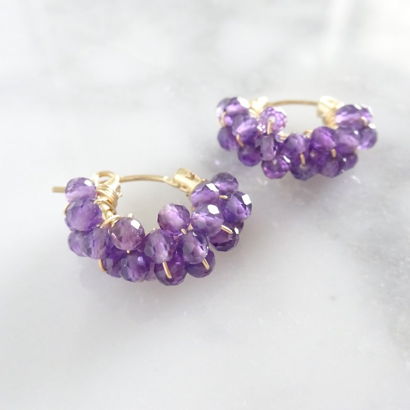 14kgf Amethyst pave pierced earring / earring - Earrings & Clip-ons - Gemstone Purple