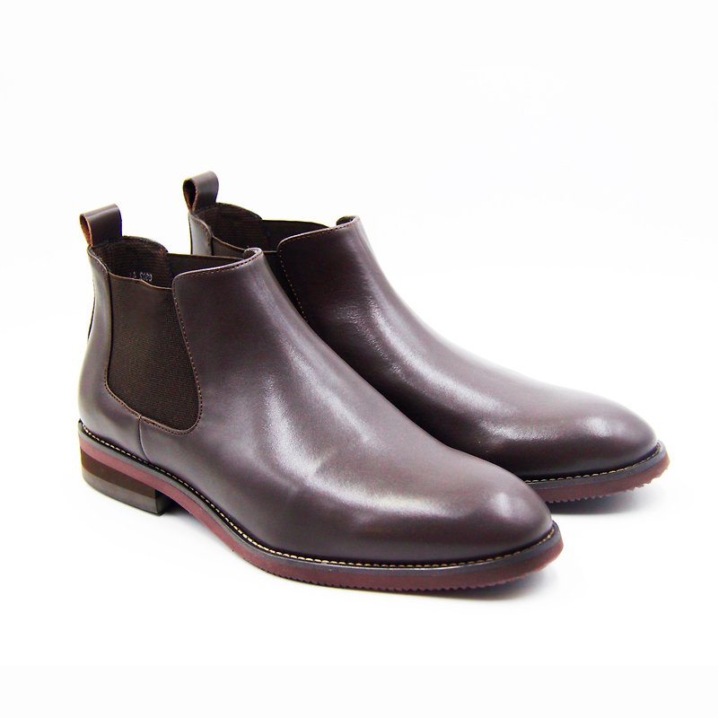 【機能防潑水】Gullar 男士 短版卻爾西-素食皮鞋(深咖色) - 男款靴/短靴 - 環保材質 咖啡色