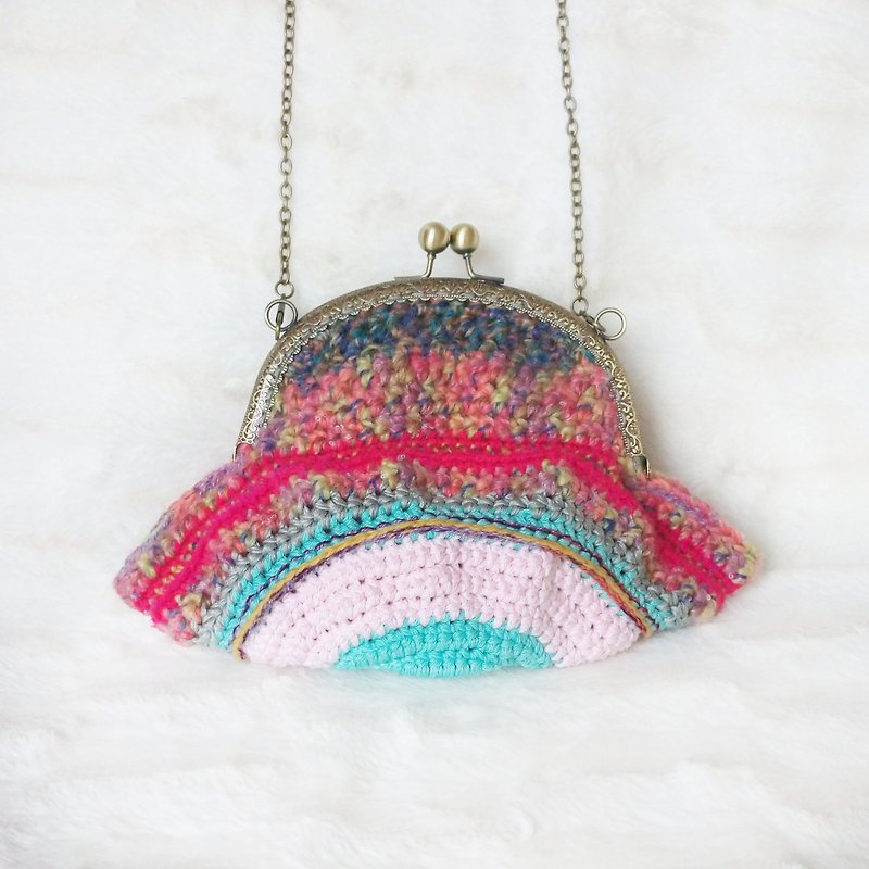 Lan wool hand gold package pink tone - Messenger Bags & Sling Bags - Wool Multicolor