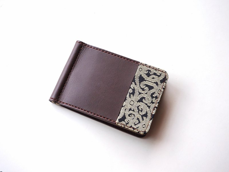 Borneon Songket x Leather Money Clip Wallet in Black, brown - Wallets - Genuine Leather Brown