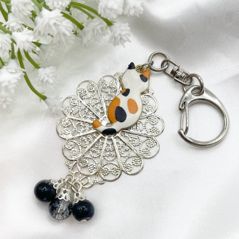 【Xmas gift】Calico cat key ring - Keychains - Other Materials Silver