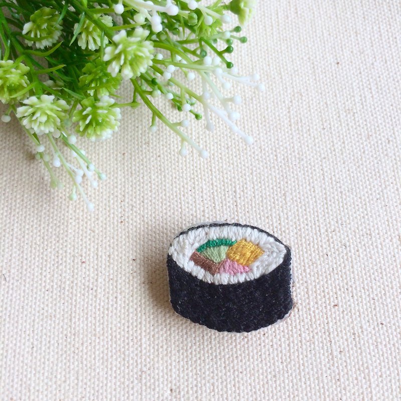 Hand embroidery * flower sushi pin - Brooches - Thread Black