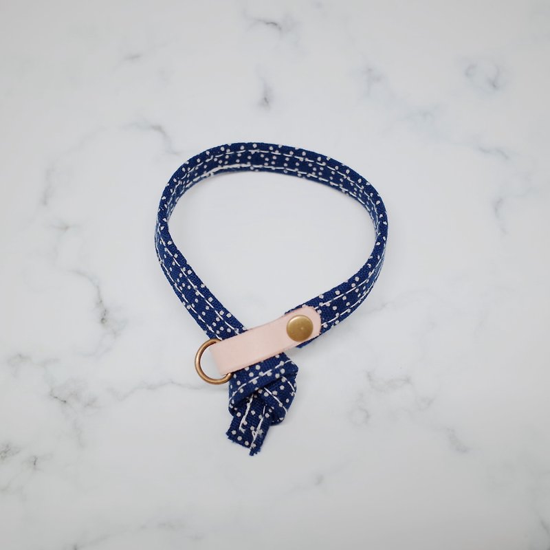 Cat Collar Japanese Style Sea Waves Dotted Dark Blue with Bells - Collars & Leashes - Cotton & Hemp 