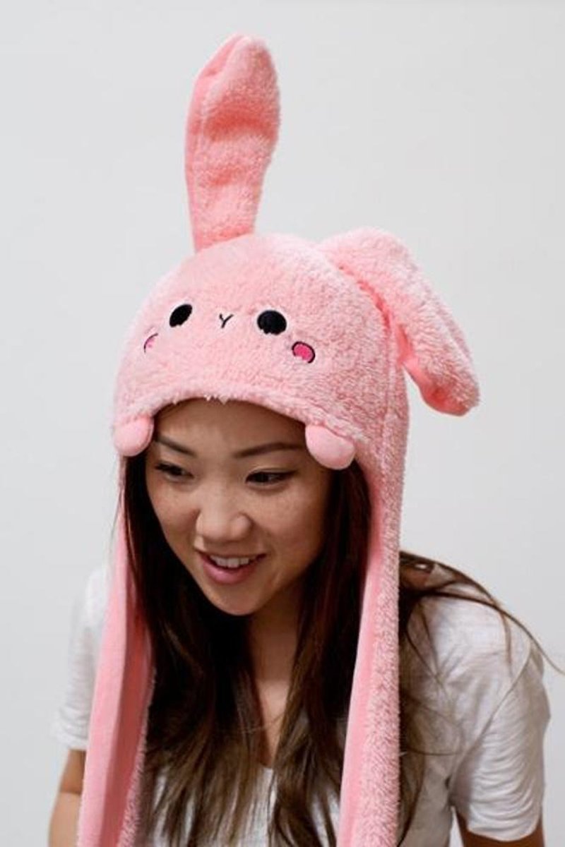 Bonnie 粉紅兔毛帽 (耳朵會動) - 其他 - 棉．麻 粉紅色