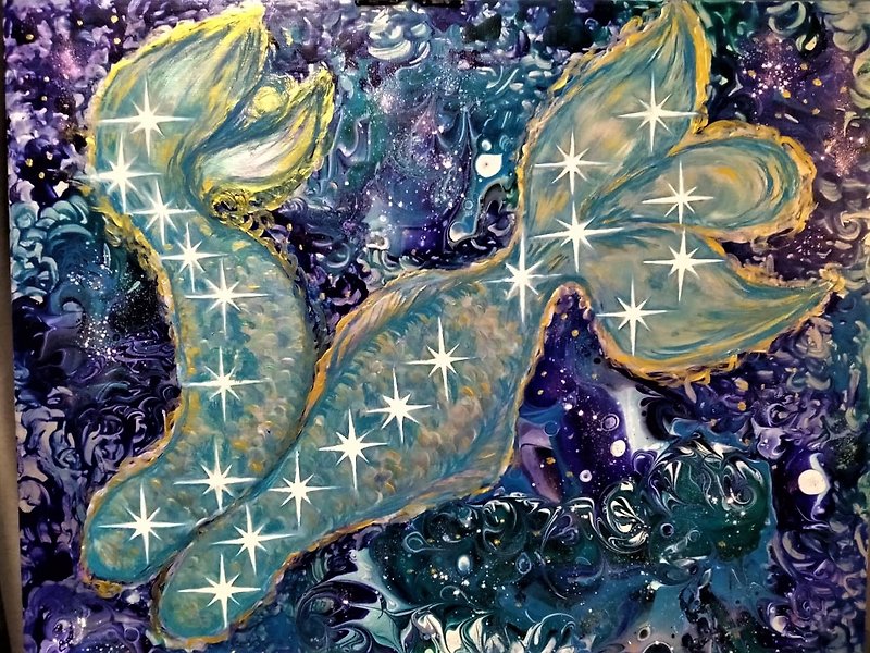 Pisces constellation Original acrylic painting on canvas - 掛牆畫/海報 - 其他材質 多色