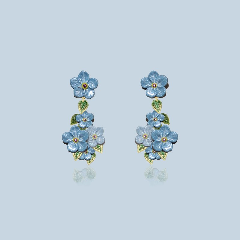 Ava Ollie Collection: Lotus Pink Peony Flower Earrings - Earrings & Clip-ons - Enamel Blue