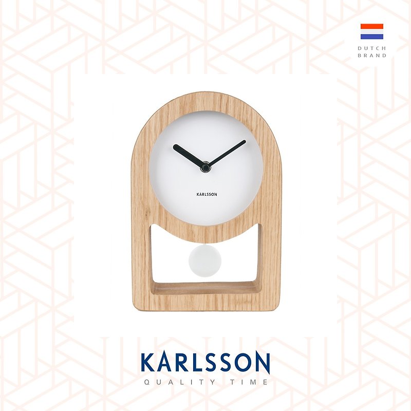 カールソン、オランダ、卓上時計レナホワイト（振り子）スイング卓上時計 - 時計 - 木製 ホワイト
