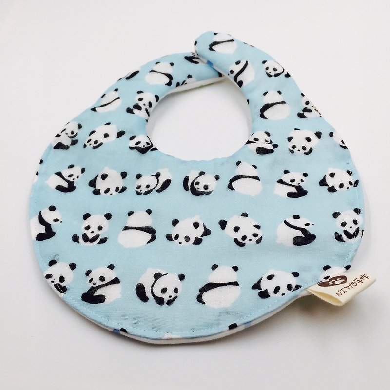 跳躍的小熊貓藍色 六重紗 口水巾  彌月禮 - 圍兜/口水巾 - 棉．麻 藍色
