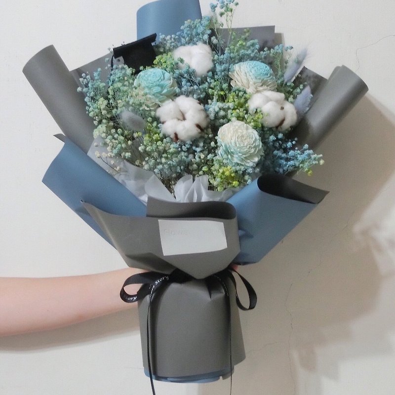 Graduation Limit - Blessing Bouquet - Blue Green White Line 40cm - Limited Mail - 6/21 Before Ship Order Full - ช่อดอกไม้แห้ง - พืช/ดอกไม้ สีน้ำเงิน