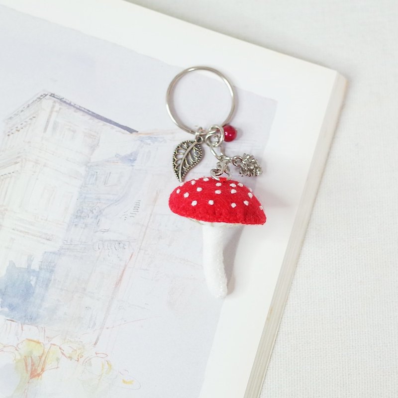 Poisonous Mushroom Hand Embroidered Three-dimensional Keychain - Keychains - Thread Red