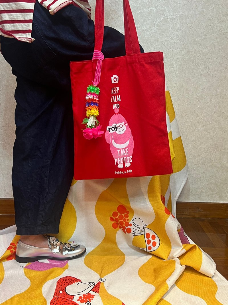 香港原創Alpha and Billy 布袋 Tote Bag - 側背包/斜背包 - 棉．麻 紅色