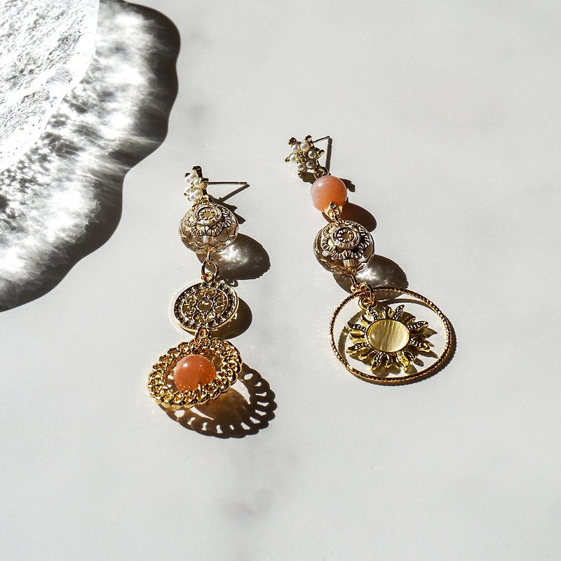 Sun Stone Stone Sunshine Light Crystal Earrings - Earrings & Clip-ons - Crystal Gold