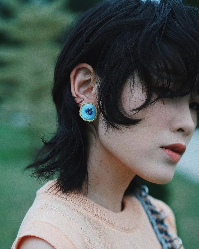 |Souvenirs|Original handmade imported embroidery thread simple style ear stud Clip-On - Earrings & Clip-ons - Other Materials Multicolor