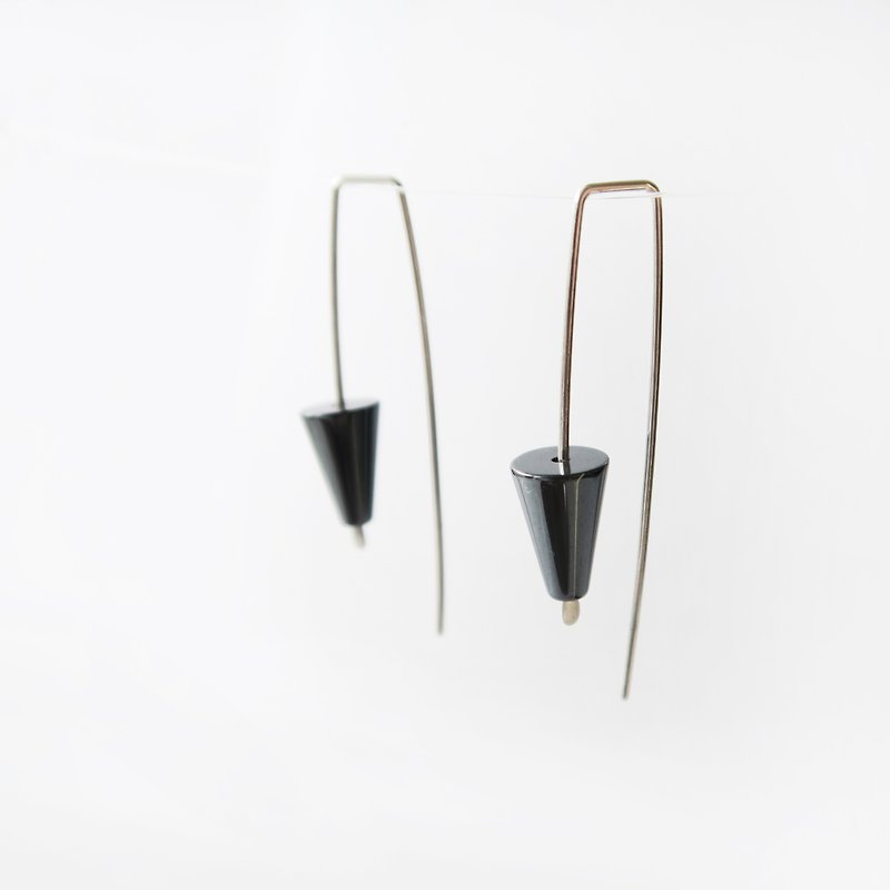 925 Silver Geometrically ㄇ-shaped Conical Iron Ore Earrings-Sold as a Pair - Earrings & Clip-ons - Sterling Silver Black