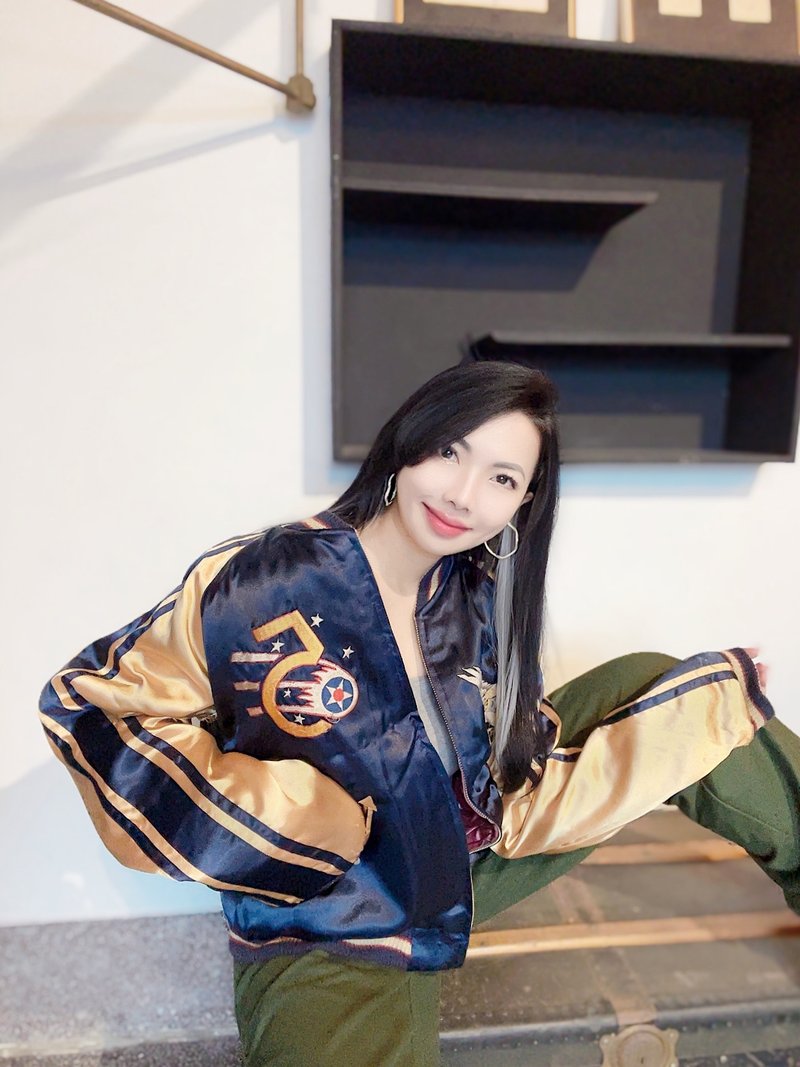 TAILOR TOYO 東洋 海藍金黃x純黑桃粉 雙面穿橫須賀刺繡棒球外套 - 男夾克/外套 - 聚酯纖維 多色