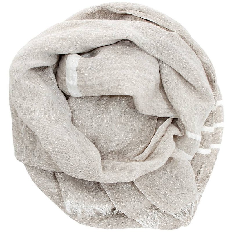 USVA Linen Thin Scarf (White Stripe) - Knit Scarves & Wraps - Cotton & Hemp White