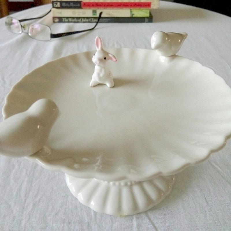 【FUGUE Origin】 white porcelain dessert discs - small birds - Items for Display - Porcelain White