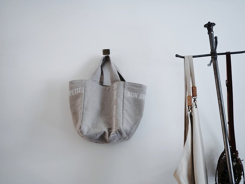 French bon apptite linen tote bag-natural country/handbag/shopping bag - กระเป๋าถือ - ผ้าฝ้าย/ผ้าลินิน สีกากี
