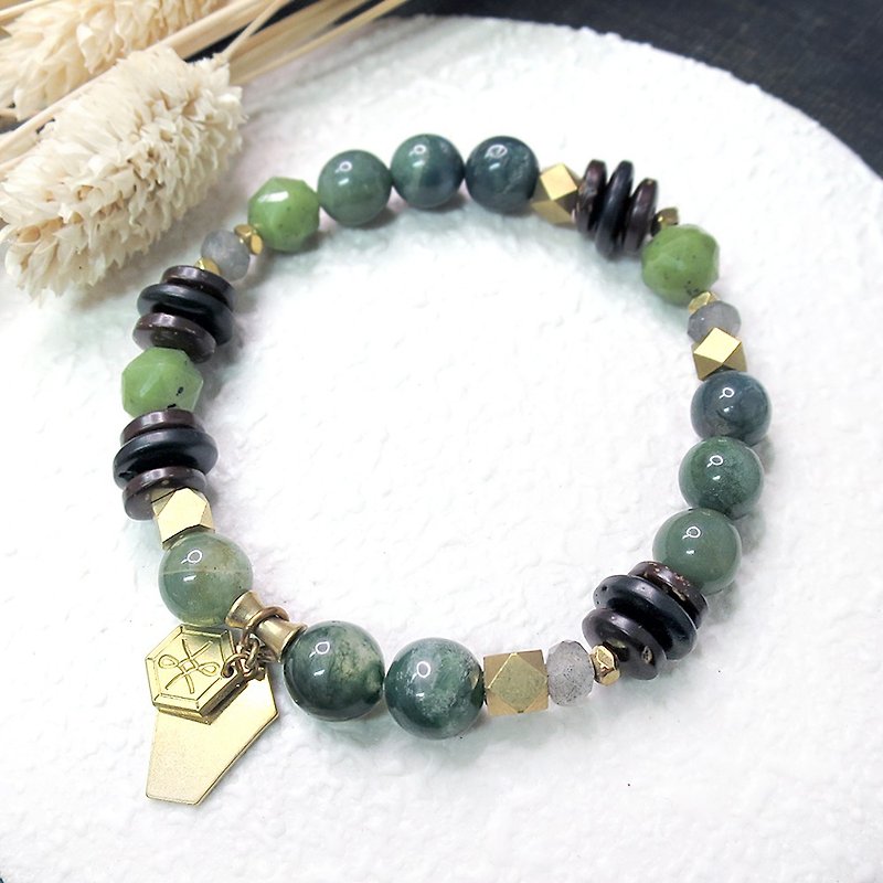 VIIART. Summer mountain. Qiaozi plants may be customized agate stone elongated Bronze bracelet - Bracelets - Other Metals Green