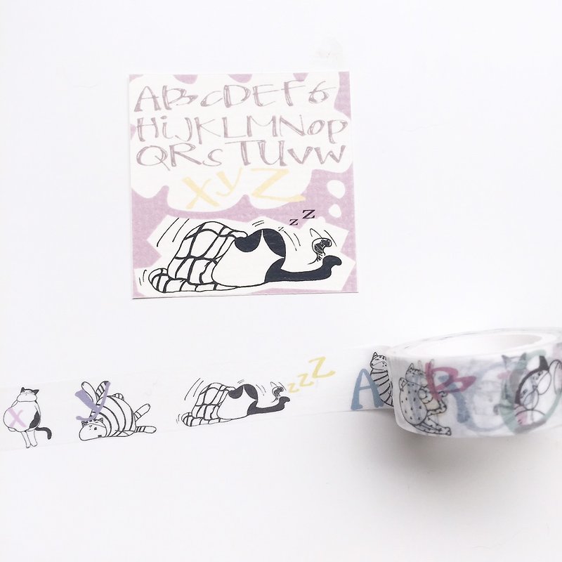 XYZ cats teach English masking tape (masking tape) - Washi Tape - Paper Purple