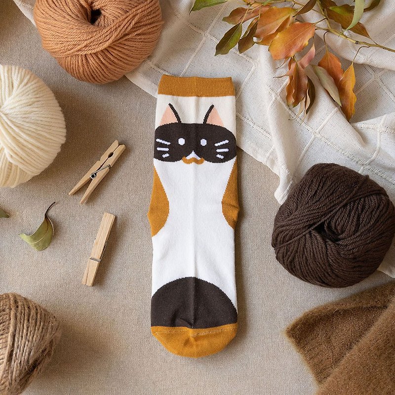 Single socks – three flowers (single) - Socks - Cotton & Hemp Brown