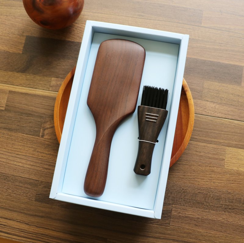 [Shubi Gift Box] Collection of Far Infrared Patented Walnut Gold Comb Gift Box - Makeup Brushes - Wood 
