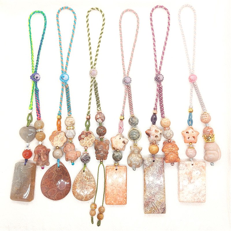 Car hanging/bag hanging/key chain/hanging ornament/coral jade/South American Wax thread - ที่ห้อยกุญแจ - วัสดุอื่นๆ 