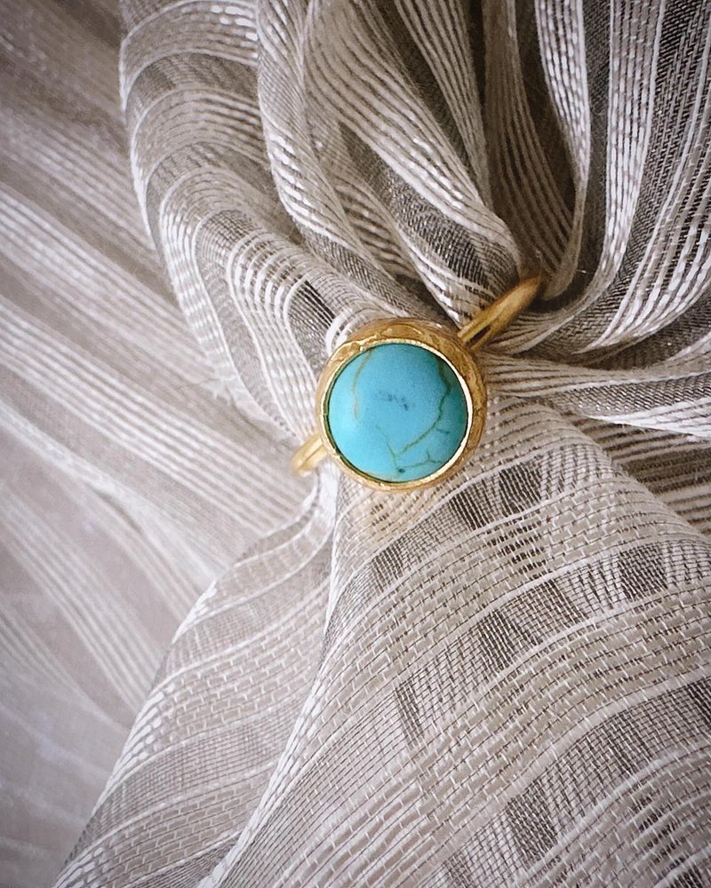 C&W Natural Turquoise 24k Adjustable Band Ring - แหวนทั่วไป - ทอง 24 เค สีทอง