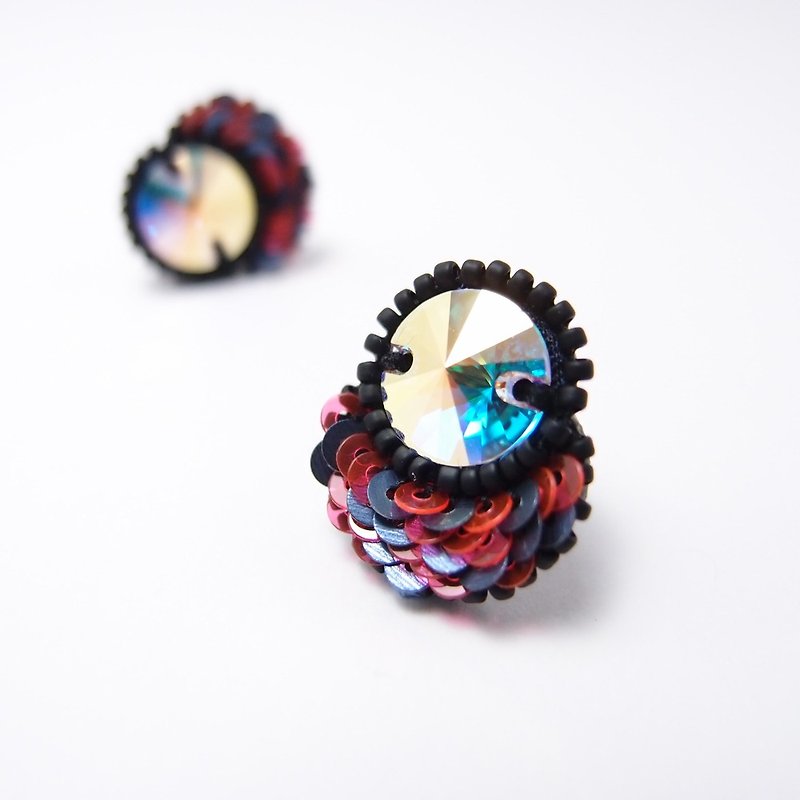 Petal Embroidery Earrings / Neon Pink Blue - Earrings & Clip-ons - Crystal Red