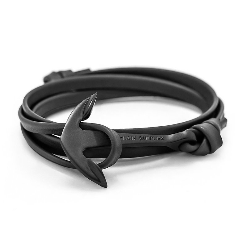 Black Anchor Black Leather Bracelet - 女裝錶 - 真皮 黑色