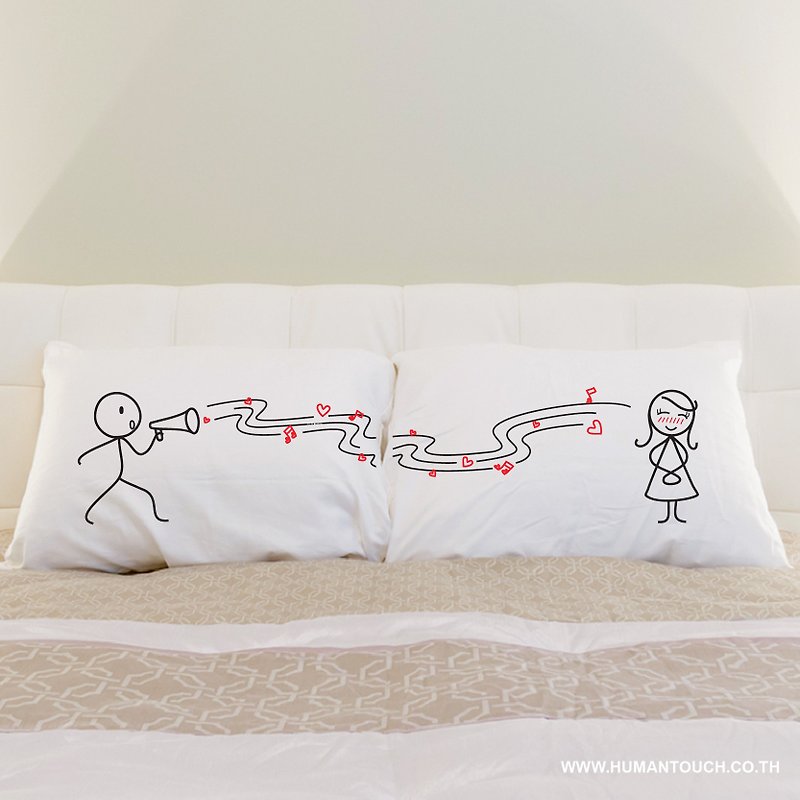 Love Song White Couple Pillowcase (Set of 2) - เครื่องนอน - วัสดุอื่นๆ ขาว