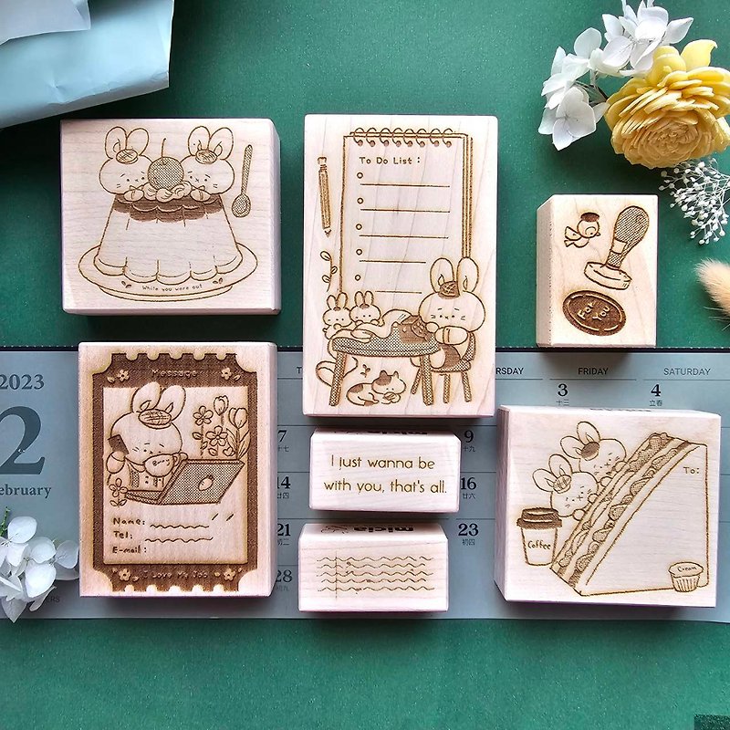 Office Rabbit Engraving Stamp Set - ตราปั๊ม/สแตมป์/หมึก - วัสดุอื่นๆ 