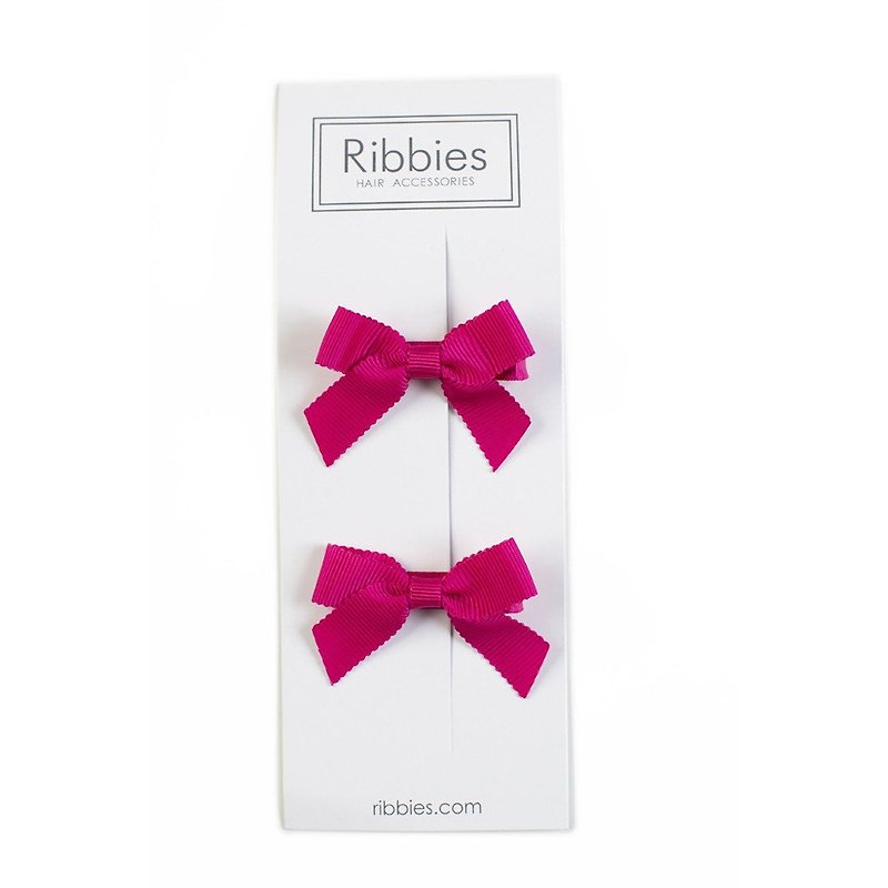 英國Ribbies 經典蝴蝶結2入組-亮桃紅 - 髮夾/髮飾 - 聚酯纖維 