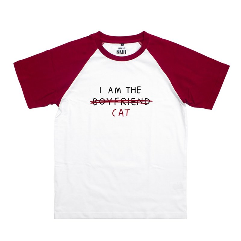 Fanwuzhi/Original Youth Couple Cotton Printed Cat Burgundy Baseball Shirt Raglan Sleeve T-shirt - เสื้อยืดผู้หญิง - ผ้าฝ้าย/ผ้าลินิน 