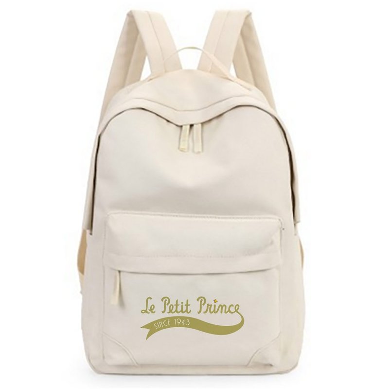 The Little Prince Classic authorization - Zipper Backpack (meters) - กระเป๋าเป้สะพายหลัง - ผ้าฝ้าย/ผ้าลินิน ขาว