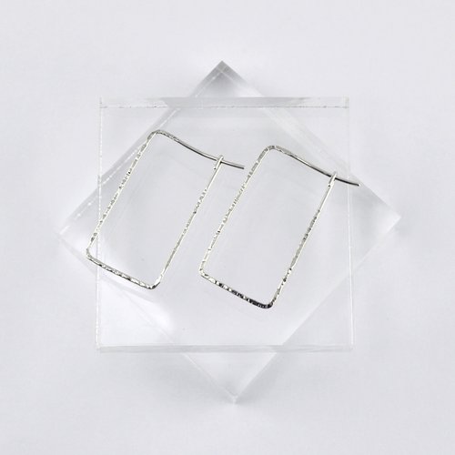 GreenRock Jewelry 鍛敲長方形圈式耳環 925純銀