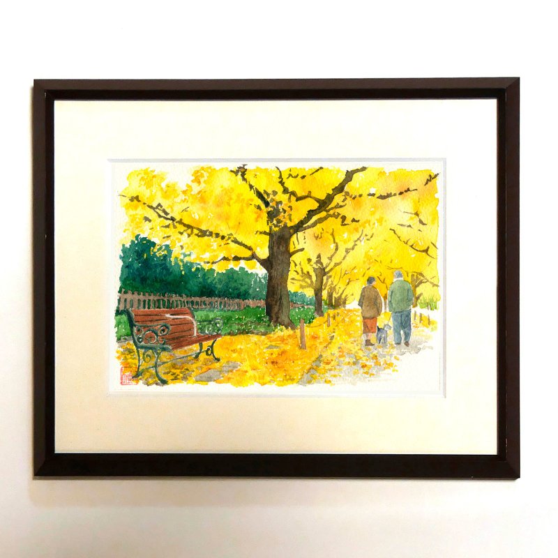 | 神宮外苑の黄葉 |　水彩画/複製画/額装品 - 海報/掛畫/掛布 - 紙 