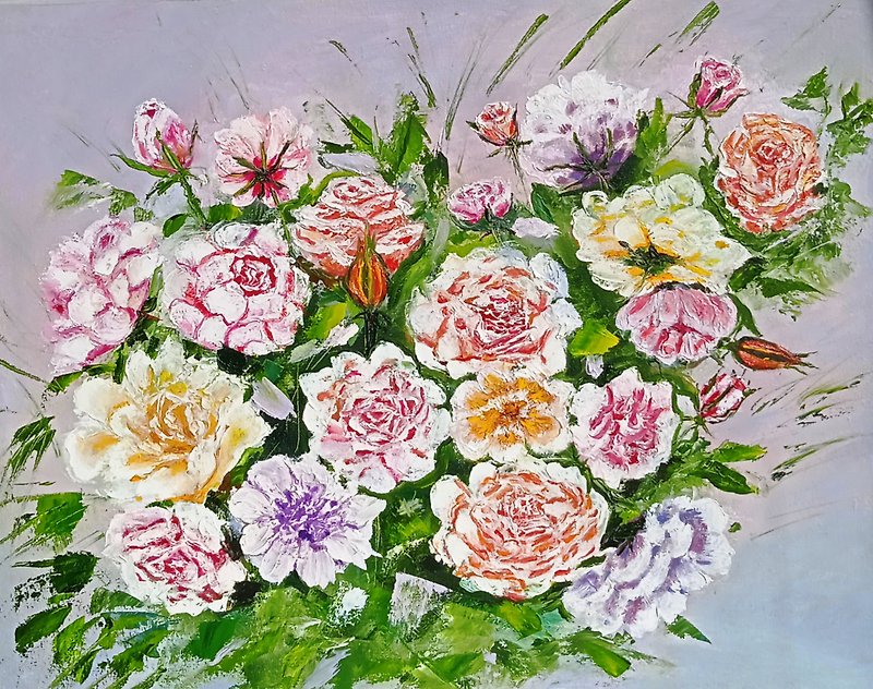 Peonies, Pink flowers, Original painting, Oil art, Original painting 40x50 cm - Wall Décor - Other Materials Multicolor