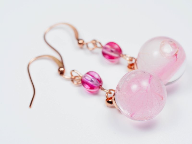 愛家作-OMYWAY日本粉紅繡球花浮游花琉璃珠玻璃球耳環耳夾1.4cm - 耳環/耳夾 - 玻璃 白色