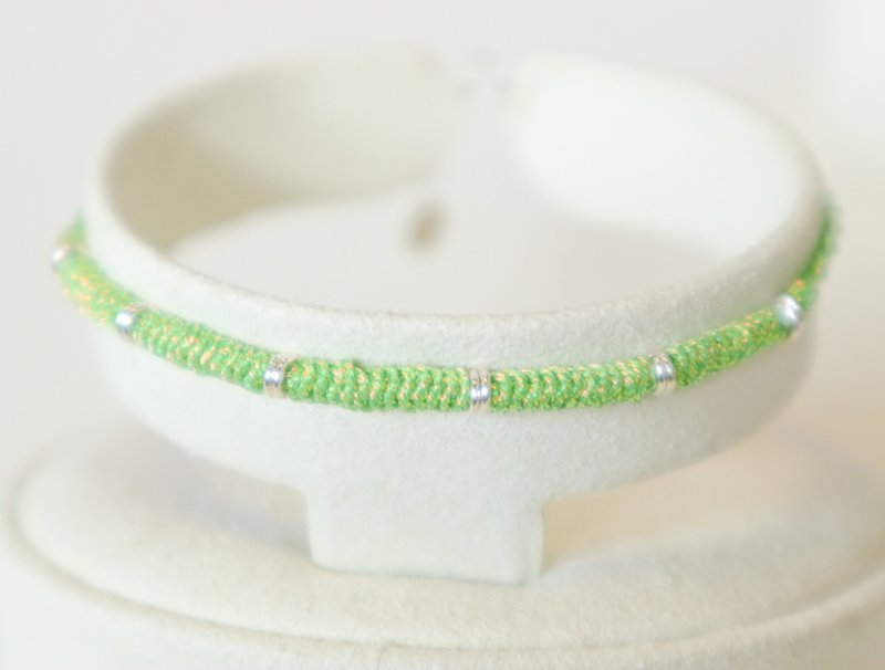 925 sterling silver Bamboo lucky bracelet Bamboo is rising steadily-hand-woven-lucky bracelet - สร้อยข้อมือ - เงินแท้ สีเขียว