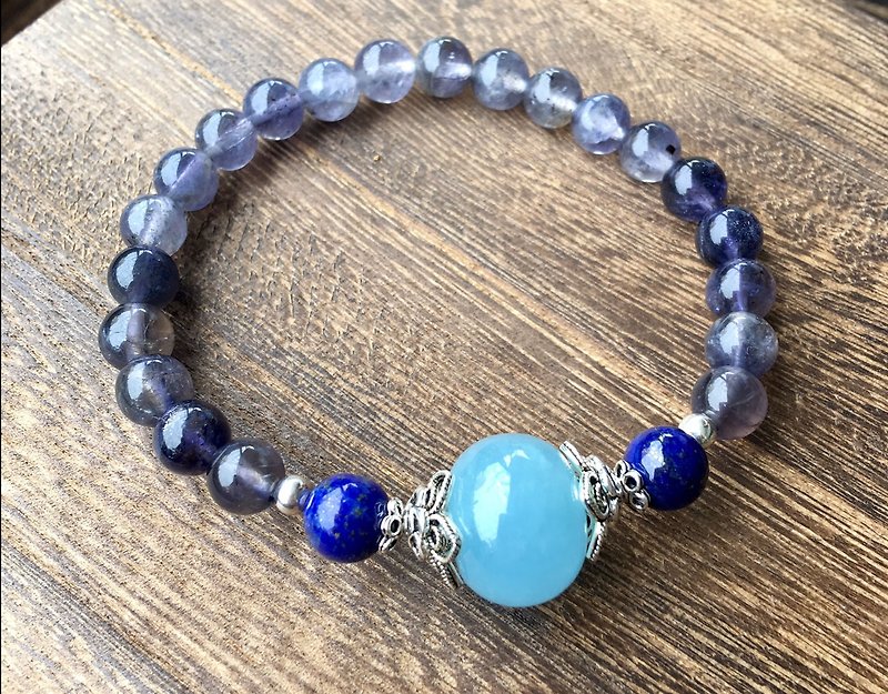 Seawater sapphire cordierite sterling silver bracelet - Bracelets - Gemstone Blue