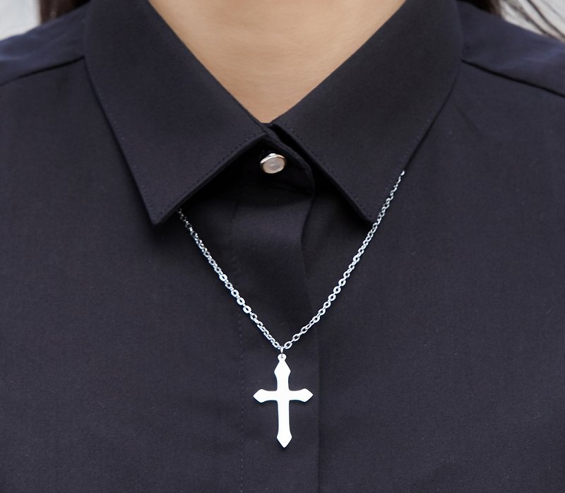Cross Long Necklace - Anti-allergic Medical Steel - Necklaces - Stainless Steel Silver
