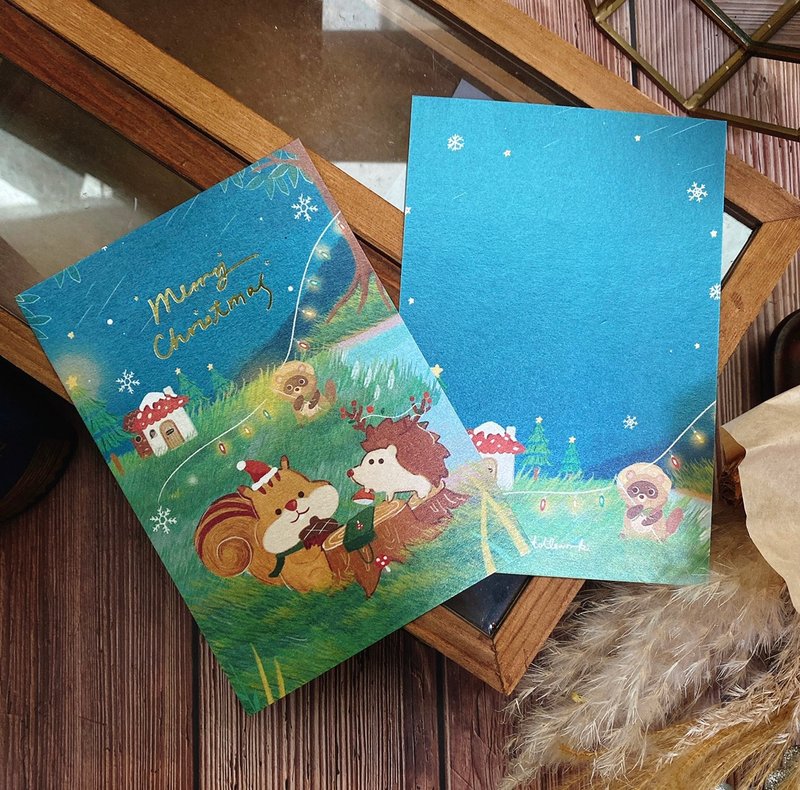 燙金聖誕卡 - 森林派對  | 免費代寫 - 卡片/明信片 - 紙 藍色