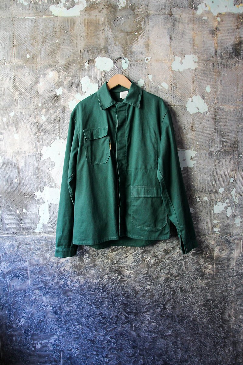 裊裊百貨公司-Vintage 綠色法國工裝外套 夾克 復古著 - 外套/大衣 - 棉．麻 