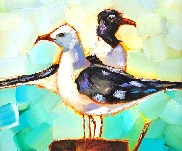 画家　手描きの油絵　タイトル「カモメ」 画家手描きの油絵タイトル「カモメ」