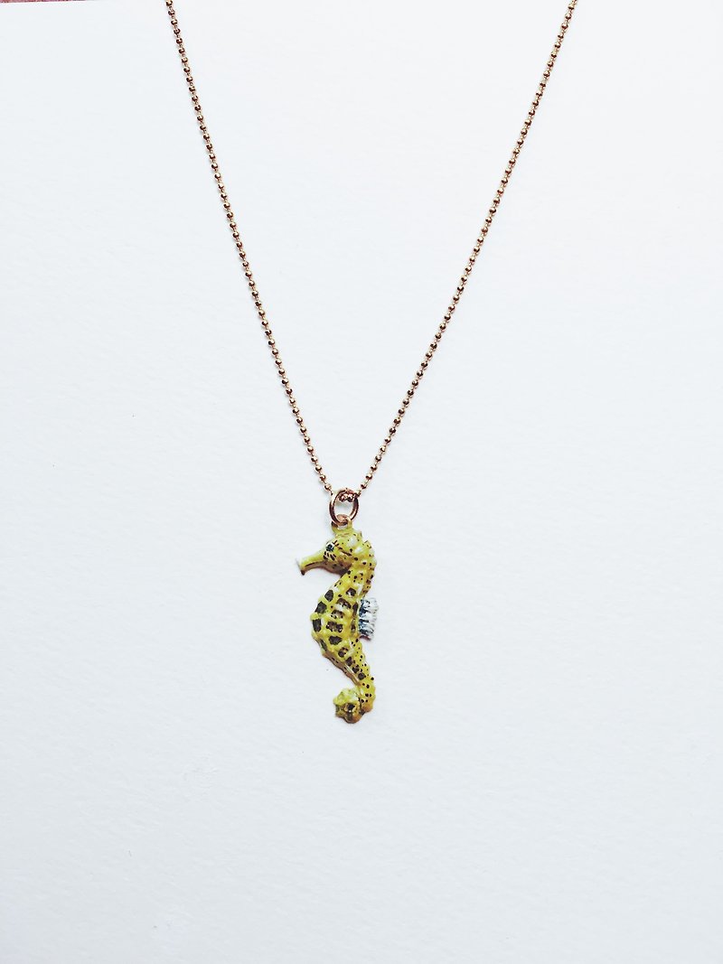 Hand Painted Necklace-Sea Horse - Necklaces - Copper & Brass Purple