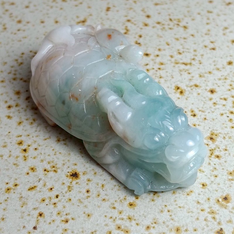 J0108天然翡翠A貨 . 細糯撒金三彩大龍龜和小烏龜.健康長壽.擺件. - 擺飾/家飾品 - 玉石 
