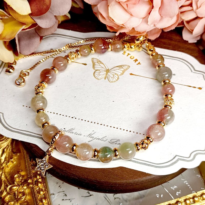 【訂製款 06】西瓜碧璽  | 同人水晶 DIY設計手鏈 - 手鍊/手環 - 寶石 粉紅色