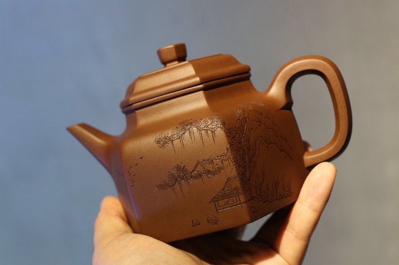 送禮紫砂壺茶壺六方德钟   底槽清 300ml 李爽手工制作   整器磊 - 茶壺/茶杯/茶具 - 陶 灰色